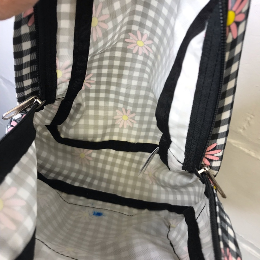 Jansport Mini Half Pint Floral Daisy Print Gingham Black White Backpack Bag - Picture 5 of 8